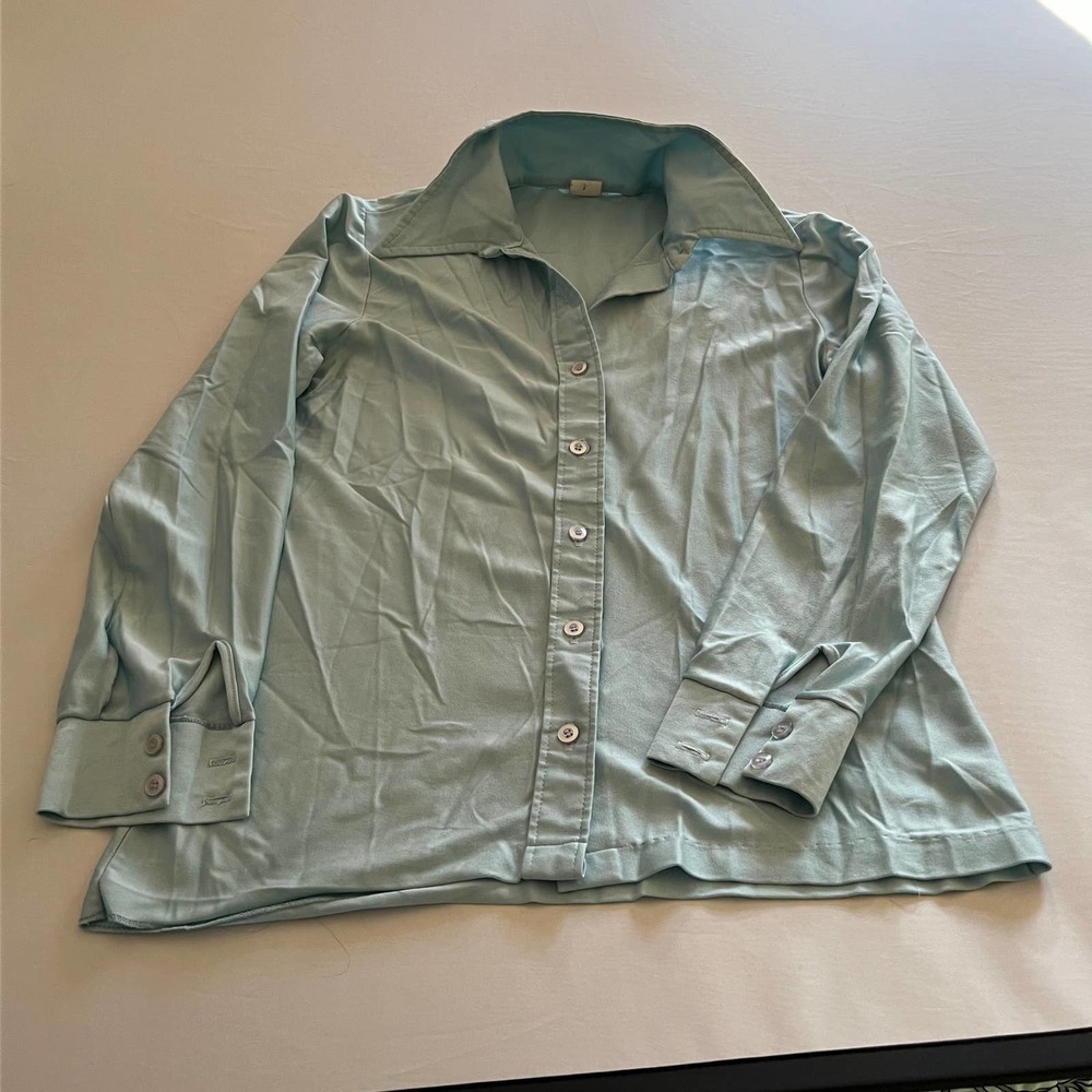 Vintage light blue 70s style button down L
